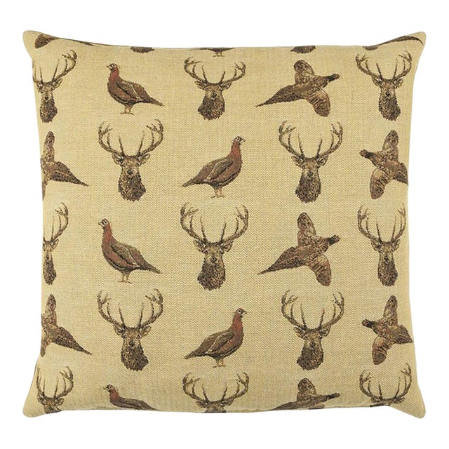 Highland Beige Tapestry Cushion With Feather Filler - 46x46cm (18"x18") For Sale