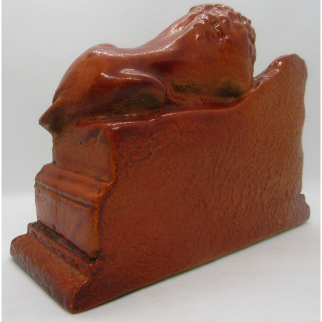 Brick Red 1950s Helvetiorum Fidei Ac Virtuti Chalkware Sculptures of Lion of Lucerne Bookends - a Pair For Sale - Image 8 of 12