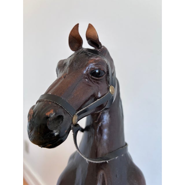 Traditional VIntage Handcrafted Leather Horse Statue With Brass Appointments For Sale - Image 3 of 14