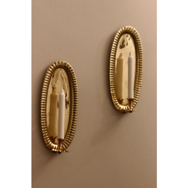 Mid-Century Modern Swedish Oval Brass Sconces, Set of 2 For Sale - Image 9 of 10