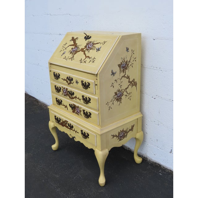 Queen Anne French Hand Painted Small Secretary Desk 6887 For Sale - Image 3 of 17