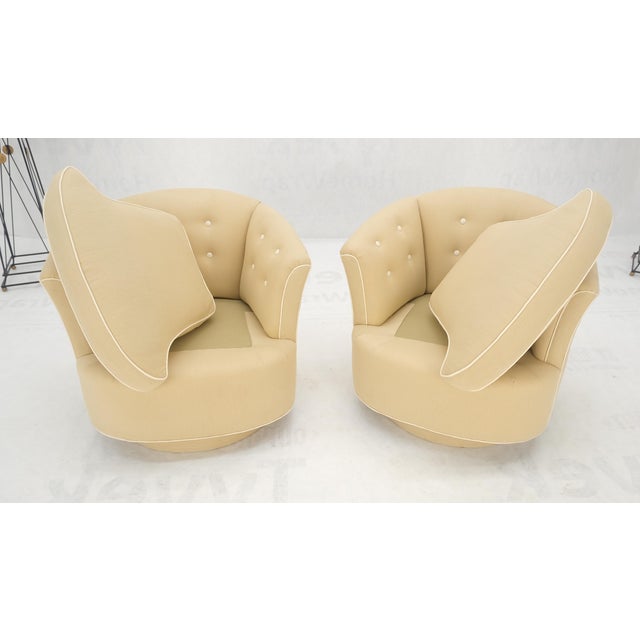 Pair of New Linen Upholstery Round Swivel Tub Barrel Back Chairs Baughman MINT! For Sale - Image 9 of 17