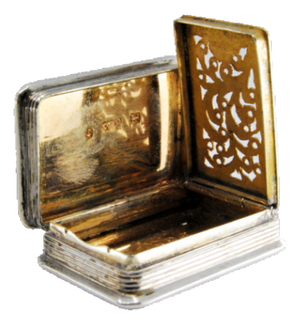 William IV Silver and Gold Vinaigrette Box with Friezes and Lid Perforation
