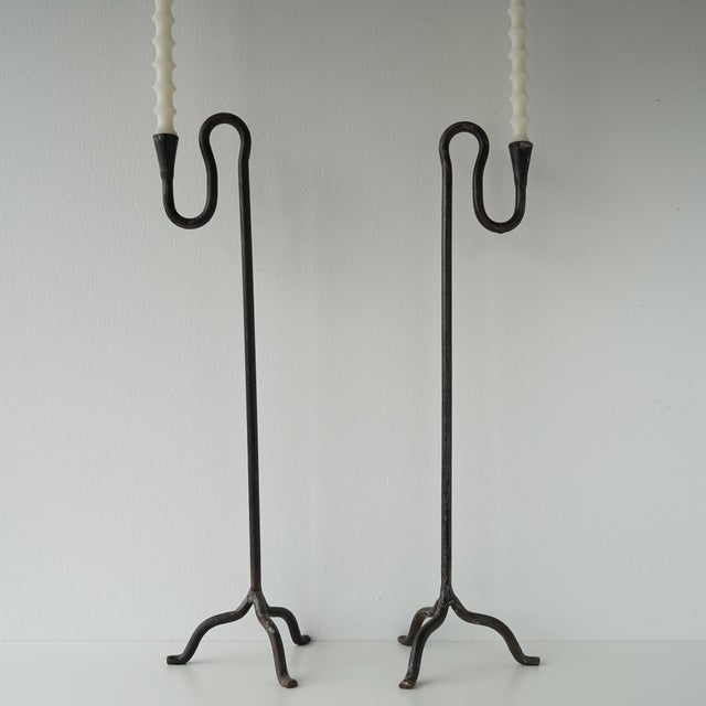 Sculptural Mid 20th Century Wrought Iron Forged Candle Holders For Sale - Image 9 of 16