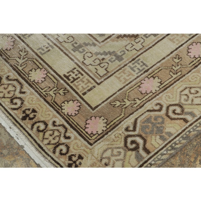 Rug & Kilim Antique Distressed Khotan Runner With Pomegranates & Vinery in Green - Rug & Kilim For Sale - Image 4 of 9