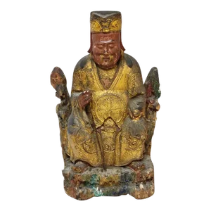 Early 19th Century Chinese Gilt Lacquer Wood Carved Temple Seated Buddha Statue