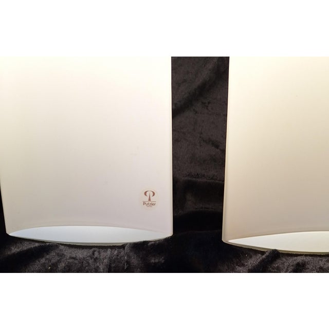Metal Large Minimalist Wall Lamps with White Opal Glass Shades on Concealed White Metal Brackets by Peill & Putzler, 1980s, Set of 2 For Sale - Image 7 of 12