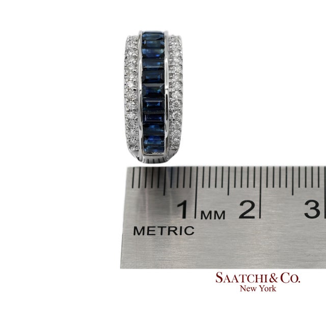 18k 750 Solid White Gold Natural Diamond and Natural Sapphire Band Ring, Size 7 For Sale - Image 11 of 11