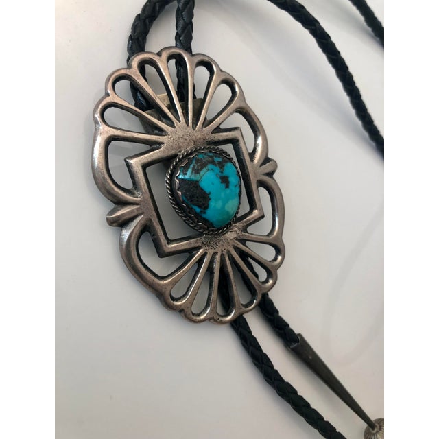 1960s 1960s Native American Turquoise Silver Bolo Tie For Sale - Image 5 of 8