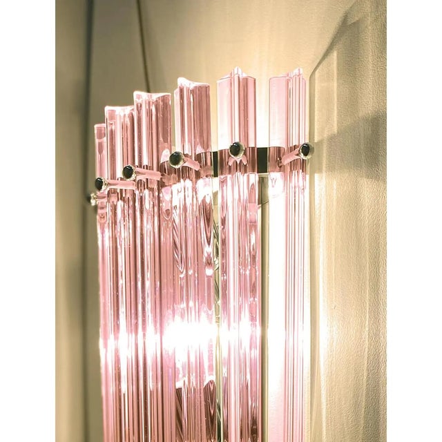 Contemporary Italian Scenographic Pink Triedro Murano Glass Wall Sconces by Simoeng, Set of 2 For Sale - Image 3 of 8