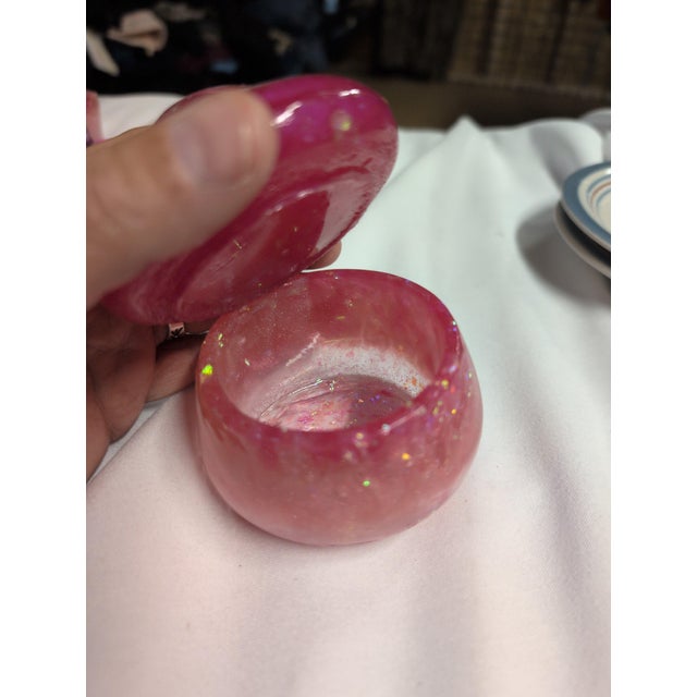 Contemporary Pink Mushroom Decorative Glass Trinket Box For Sale - Image 3 of 3