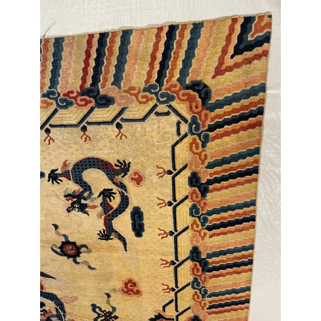 Canary Yellow Antique Chinese Dragon Design Rug For Sale - Image 8 of 11