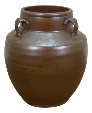 Antique Brown Four Handle Stoneware Pottery Vase Vessel Crock Pot Urn Jug Jar