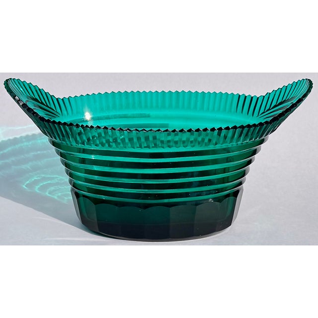 1920s French Art Deco Teal Cut Glass Centerpiece Bowl, Circa 1920's For Sale - Image 5 of 16