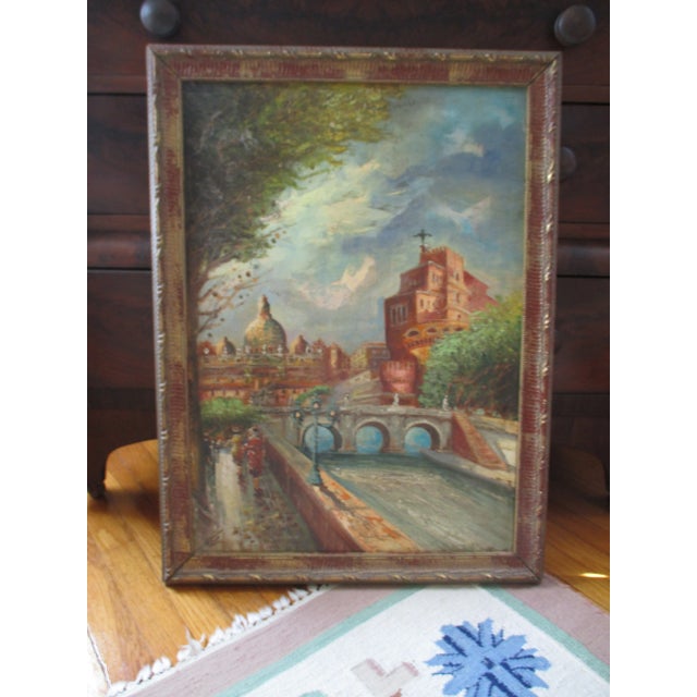 Vintage Painting on Canvas of St. Peter's Basilica in Gold & Red Frame For Sale - Image 4 of 18