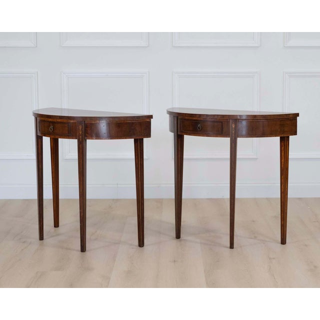 Pair of English 19th Century Demi-Lune Side Tables For Sale - Image 10 of 12
