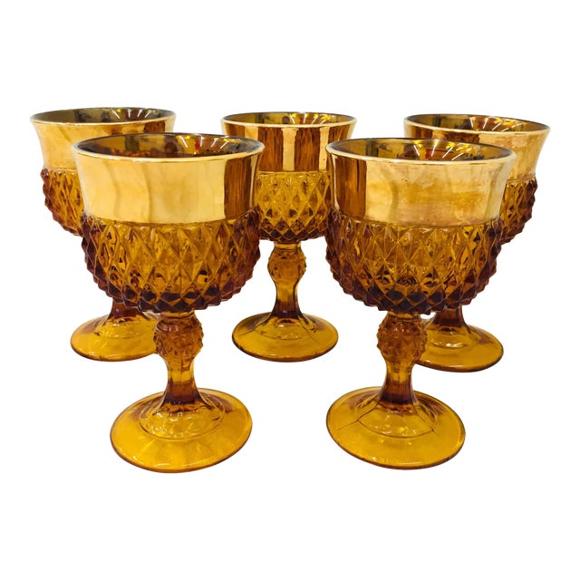 Vintage Amber & Gold Glass Goblets Chairish