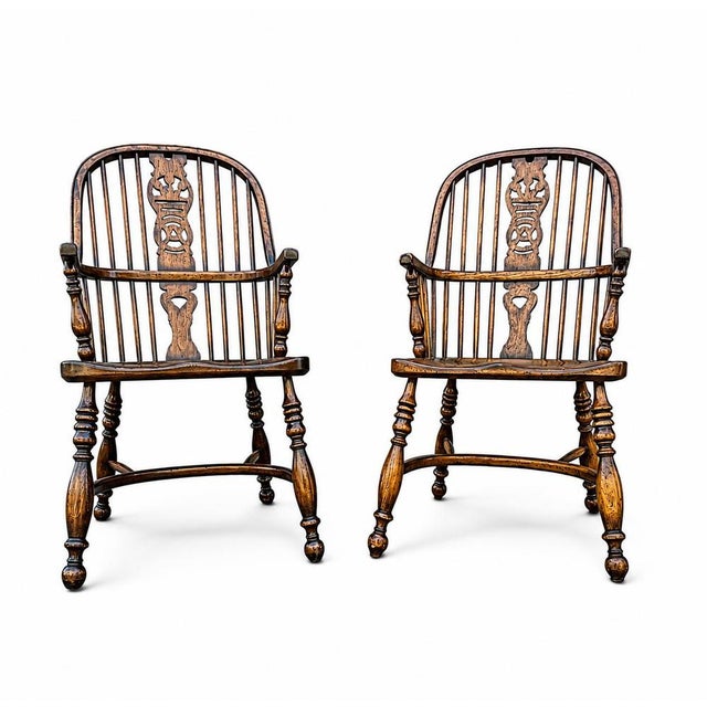 Vintage Oak Wheelback Windsor Armchairs, 1980s, Set of 9 For Sale - Image 16 of 18