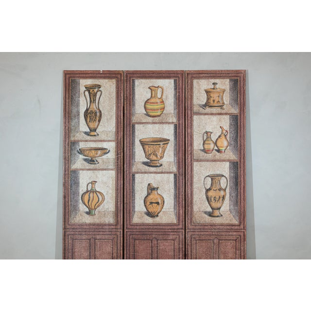 Vintage Chinese Three-Panel Screen with Painted Classical Vessel Motifs For Sale In New York - Image 6 of 12