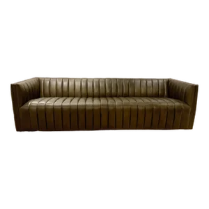 Modern Dark Brown Channeled Leather Sofa
