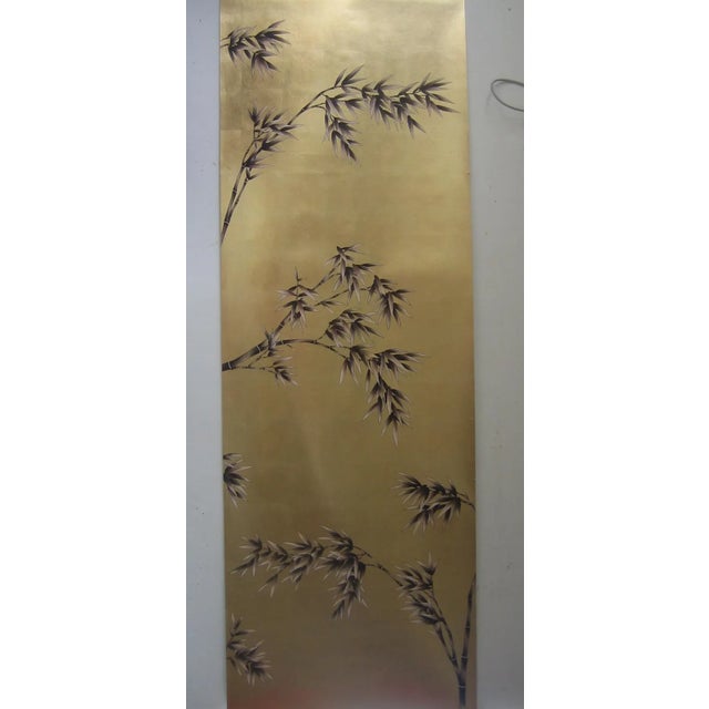 Japanese A Set of 5 Panels Hand-Painted Wallpaper, Bamboo on Warm Gold Gilded Paper For Sale - Image 3 of 6