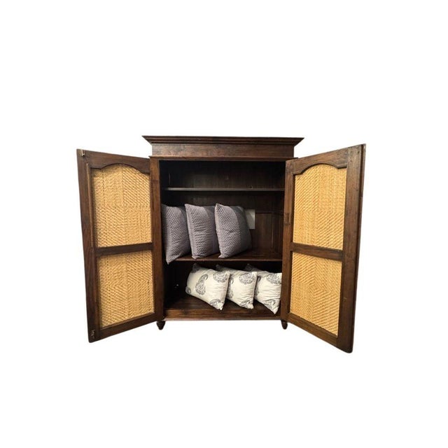 Vintage Indonesian Armoire With Natural Rattan Door Panels, C. 1990s For Sale - Image 10 of 16