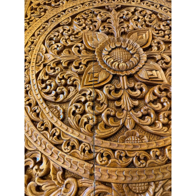 Brown Vintage Hand-Carved Teakwood Coffee Table With Custom Glass Top For Sale - Image 8 of 8