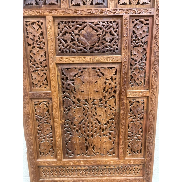 Vintage Hand Carved Two Panel Teak Room Divider Folding Screen For Sale - Image 11 of 18