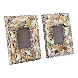 Pair of Vintage Coastal Shell Encrusted Picture Frames For Sale