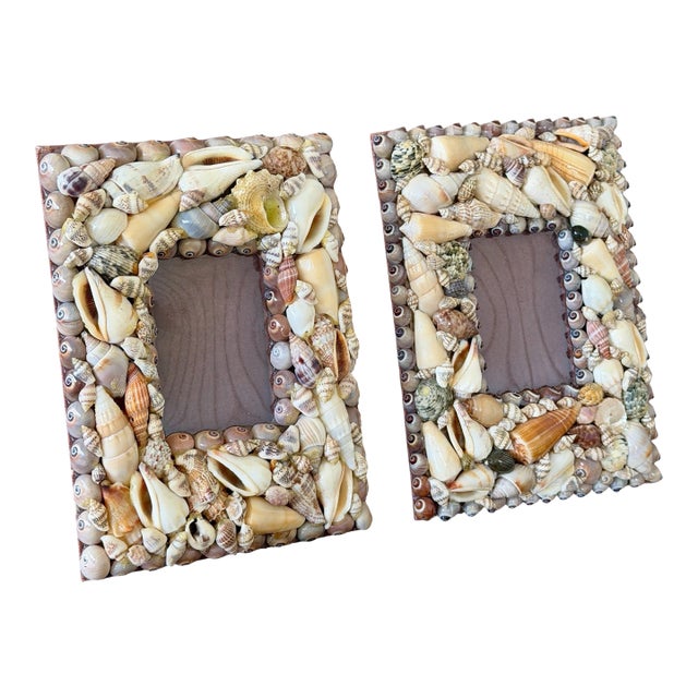 Pair of Vintage Coastal Shell Encrusted Picture Frames For Sale