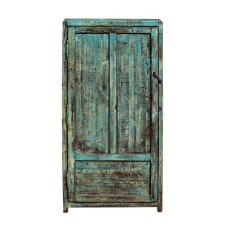 Chinese Distressed Blue & Green Iron Armoire
