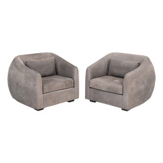 Pair of Mid-Century Modern Style Gray Suede Tub Chairs For Sale