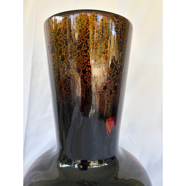 Mid-Century Japanese Black Lacquered Wood Vase With Angelfish Maki-E Decoration 16.5” For Sale - Image 11 of 12