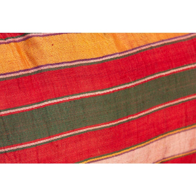Red Pair of Bhuj Striped Mashru Lumbar Pillows For Sale - Image 8 of 9
