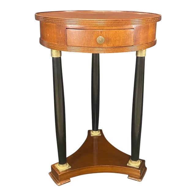 French Empire Style Round Side Table With Bronze Mounted Ebony Columns For Sale