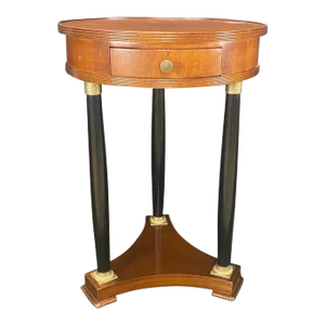 French Empire Style Round Side Table With Bronze Mounted Ebony Columns