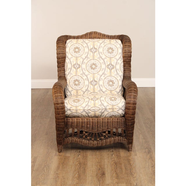 Wood Ethan Allen Victorian Style Wicker Wing Chair and Ottoman For Sale - Image 7 of 12