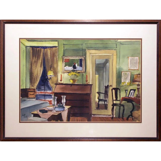 Joseph Barber, Dining Room Interior, Pastel on Paper, Signed For Sale