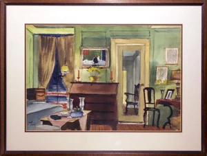 Joseph Barber, Dining Room Interior, Pastel on Paper, Signed