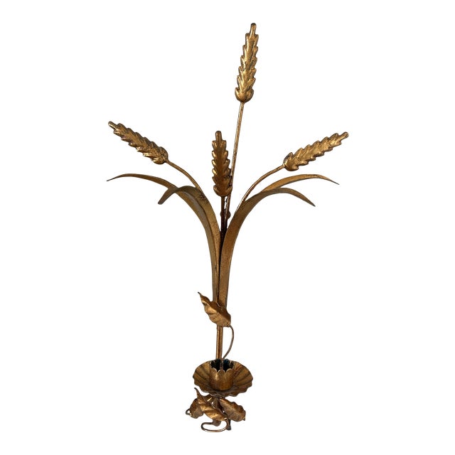 1950s Italian Florentine Tole Candle Sconce Wheat Motif For Sale