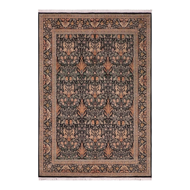 Art Nouveau 1990's Pak-Persian Black/Gold Wool Rug - 8'1'' X 9'9'' For Sale