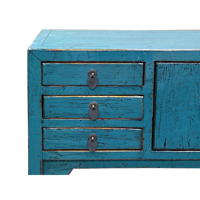 Distressed Blue Lacquer 6 Drawers Narrow Slim Console Foyer Side Table For Sale In San Francisco - Image 6 of 10