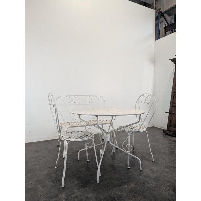 Wrought Iron Garden Table, Chairs and Bench, 1900s, Set of 4, in Very Good conditions. Designed 1890 to 1919