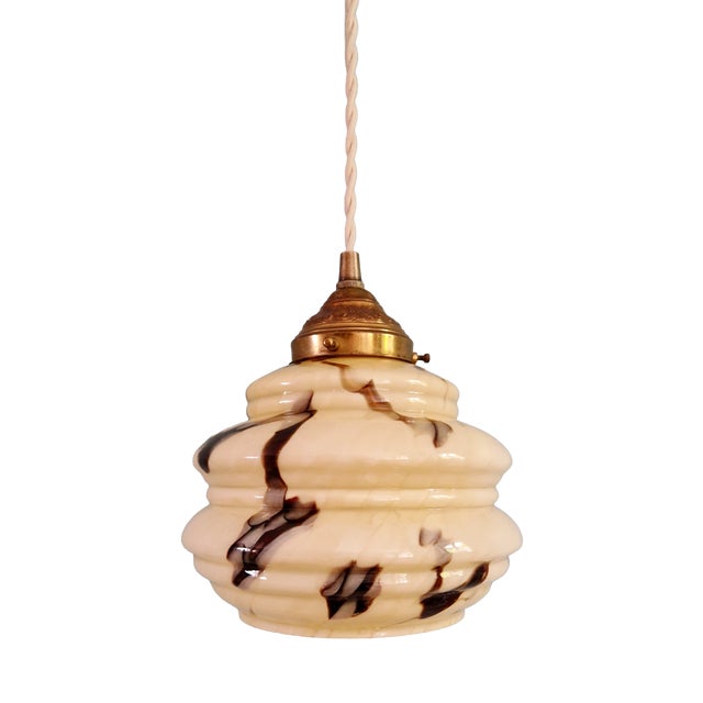 Art Deco Pendant Light in Marbled Opaline Glass from Scailmont, Belgium, 1920s For Sale