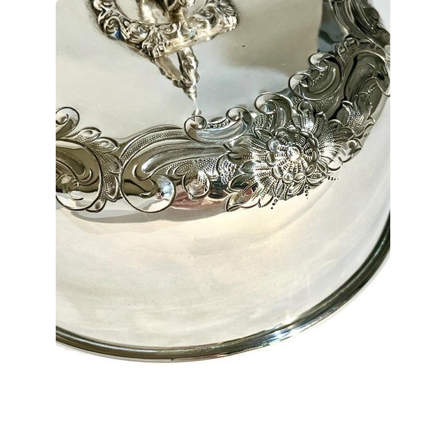 Metal Antique French Silver Plate Serving Dome With Ornate Floral Detail For Sale - Image 7 of 11