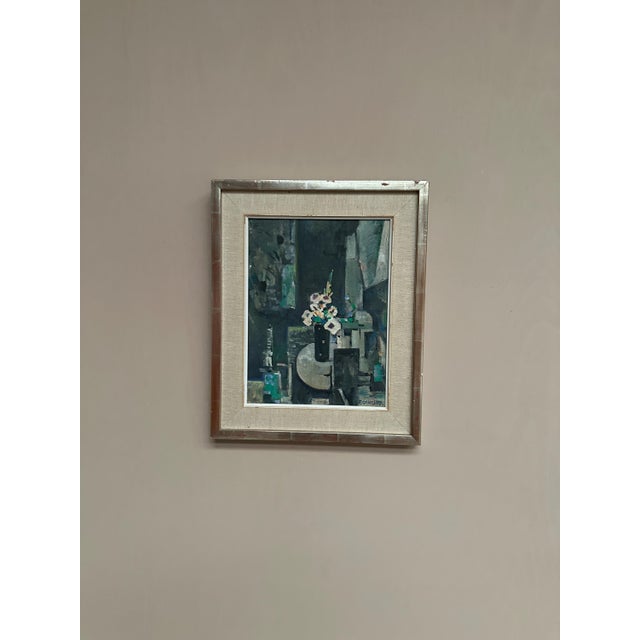 Original Swedish Oil on Canvas – “White Blossom in Black Vase” by Edvin Ollers – Signed – Dated 1959 – Vintage & Framed –...