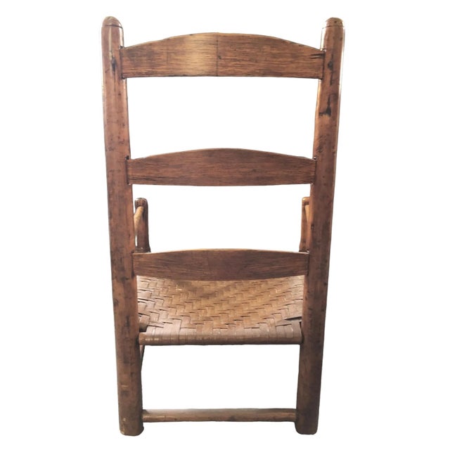 Antique Children's Ladder Back Splint Weave Seat Chair with armrest. Handwoven seat, Shaker style. Late 19th. Very good...