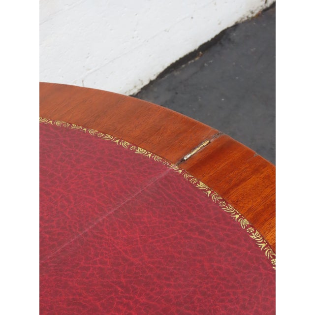 French Demilune Inlay Leather Top Console Flip Top Card Table 6916 For Sale - Image 15 of 18