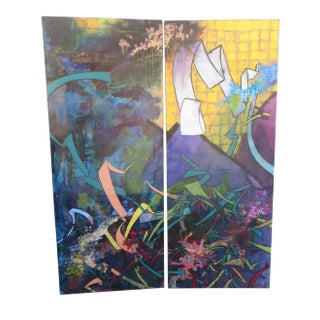 "The Loss of Fauna" Contemporary Abstract Diptych Painting - a Pair For Sale