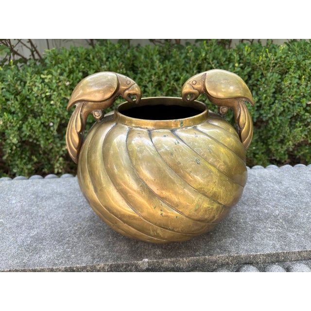 Hollywood Regency Brass Jardiniere With Parrots By Dolbi Cashier. Offered is a stunning heavy weight Post-Modern or...